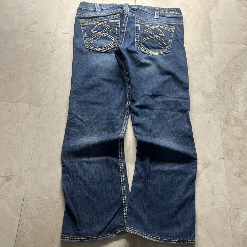 Silver Jeans Frances Capri Blue Women Size 12 W31 Thick Stitch Denim Pants